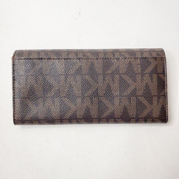 Michael Kors MK Logo Jet Set Travel Trifold Checkbook Wallet Brown - Picture 6 of 6